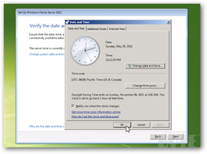 Installing WHS 2011 Date and Time