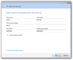 Add a User Account on WHS 2011