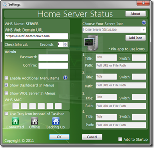 Home Server Status 2.02 Settings