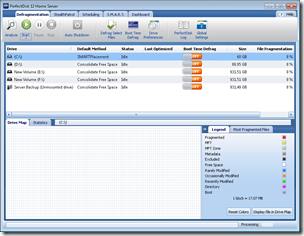 PerdectDisk 12 Home Server Defragmentation Tab