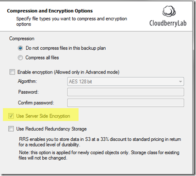 CloudBerry Backup SSE