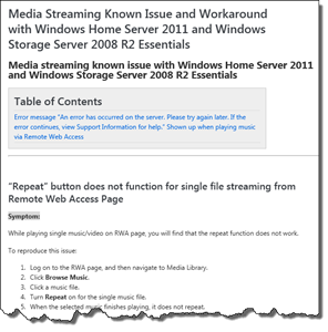 Media Streaming Known Issue KB