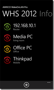 AWIECO WakeOnLan Pro for WP7 Info