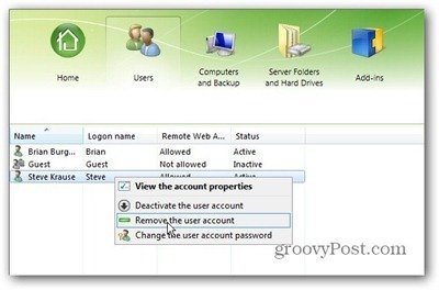 WHS 2011 Remove User