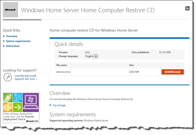 WHS v1 Restore CD