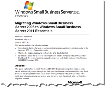 Migrating Windows SBS 2003 to Windows SBS 2011 Essentials Document