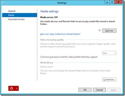 WS2012e Media Settings
