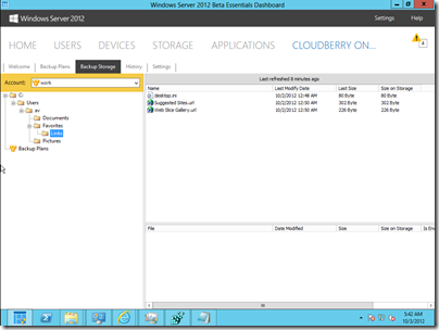 CloudBerry Backup for WS2012e - Backup Storage Tab