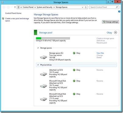 Using Storage Spaces in WS2012e