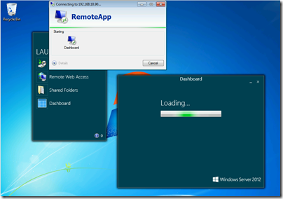 WS2012e Dashboard  for server management  and Launchpad for local user