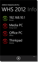 AWIECO WakeOnLAN Pro for WP8 Info Tab