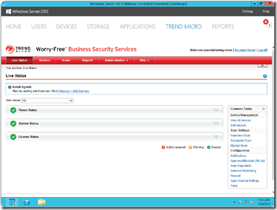 Trend Micro Live Status Tab