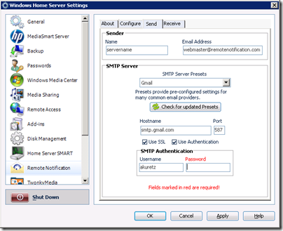 Remote Notification Configure SMTP