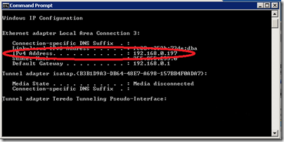 Figure 15 - locating the local IP address for testing