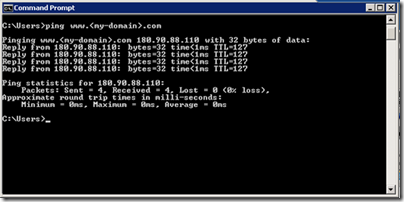 Figure 18 - Verify DNS entry.  Ping your domain name