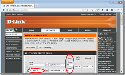 Figure 8 - forward HTTP port 80 to your server