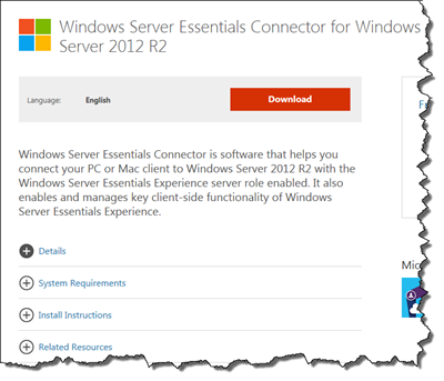 Windows Server Essentials Connector for WS2012 R2