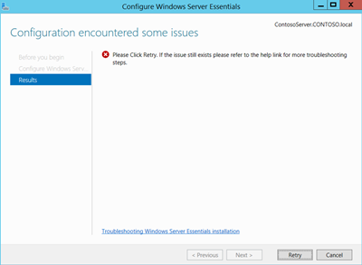WS Essentials Experience Role Post-Deployment Configuration Wizard Error