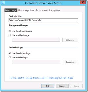 Customize RWA on WS2012 R2 Essentials
